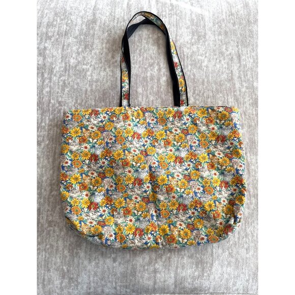 Whimsy Cat Floral Tote Bag - Picture 1 of 9